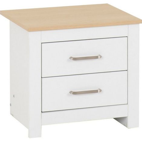 Portland 2 Drawer Bedside - L40 x W50 x H46 cm - White/Oak Effect