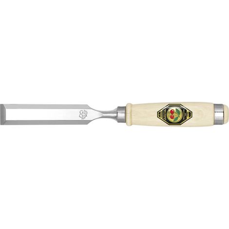 scalpello da intaglio con lama da 28 mm in acciaio con manico in faggio bianco, forma Ulmer