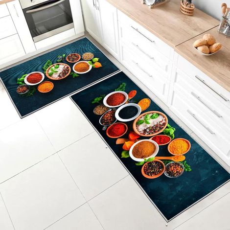 Lot de 2 Tapis de Cuisine Antidérapant, Lavable Tapis avec Autocollants pour Couloir, Chambre, Salle de Bain (1/5)