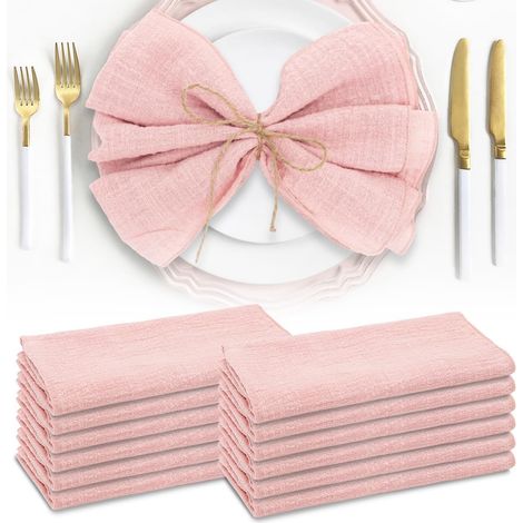 Lot de 12 serviettes en tissu rose - 42 x 42 cm - Serviettes en lin - Serviettes de table lavables en coton - Serviettes de table en tissu pour fêtes de famille, mariages, baptêmes, communions (1/5)