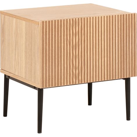 Mesita de noche moderna MDF frente acanalado mesilla dormitorio 1 cajón madera de fresno natural Blythe (1/5)
