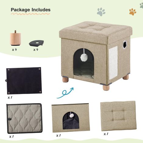 Maison pour chat avec griffoir et pouf de repos, niche confortable pour félin (1/5)
