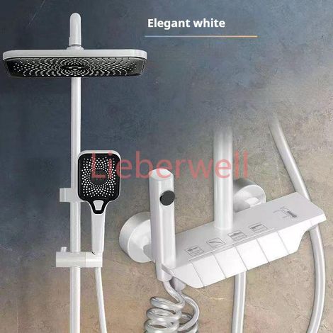 Ensemble de système de douche gris, salle de bains numérique LED, robinet de douche de pluie, Thermostat de bain en laiton, douche de pluie 4 voies avec ensembles de robinets de Bidet (1/4)
