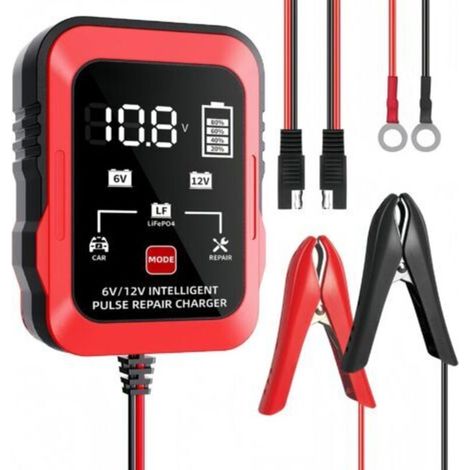 6V 12V RougeCâble adaptateur A/SE ultra-mince 6V/12V pour chargeurs de batterie de moto, de tondeuse à gazon et de voiture compatibles avec les batteries au plomb-acide.