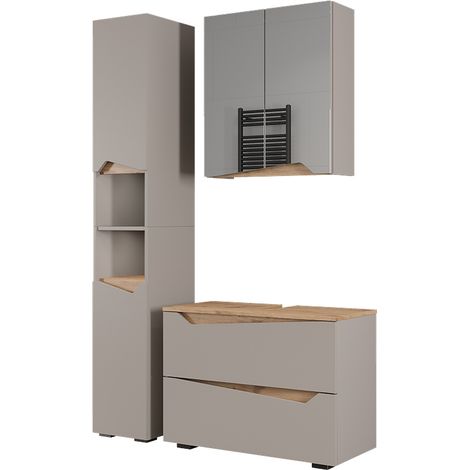 Meubles bain Marelle, Grège/Artisan, 3 parties avec meuble haut, Vicco