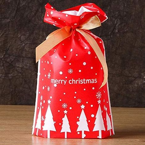 50 bolsas de regalo navideñas para dulces, bolsas de plástico con cordón, bolsas navideñas para dulces, bolsas para refrigerios de cumpleaños, regalos de boda, recuerdos de fiesta, bolsas navideñas co