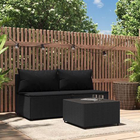 3 pcs Salon de jardin Salon d'extérieur Ensemble Meuble de Jardin Mobilier d'Extérieur avec coussins Noir Résine tressée XFNRX193933 (1/5)