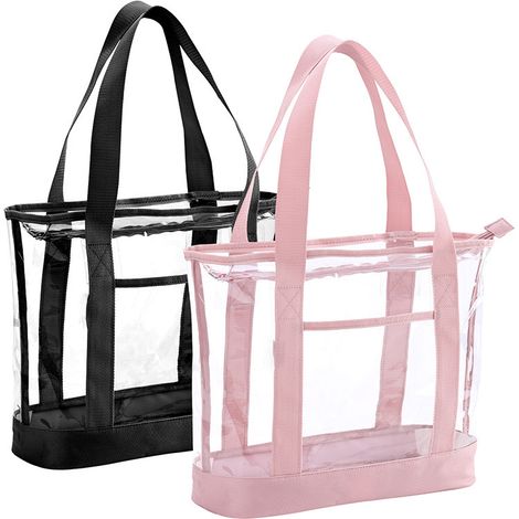 Sac de plage transparent avec fermeture éclair et poignées, idéal pour le travail les voyages. (1/5)