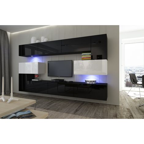 Ensemble meuble TV NEXT 3 AN3-17BW-HG24-1A noir-blanc brillant 263 cm