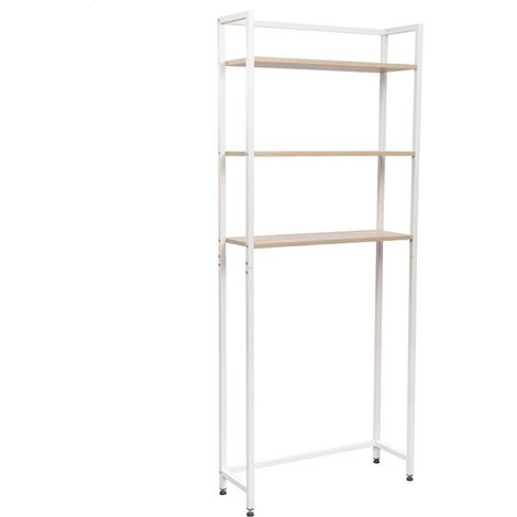 Mobile lavatrice Janet con 3 ripiani metallo bianco/legno naturale 68x24x165 cm