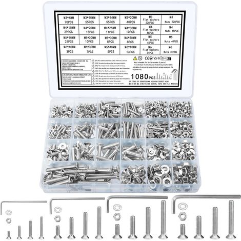 Schraubenset Senkkopf M3 M4 M5 M6 1080 Teile Muttern Unterlegscheiben (1/5)