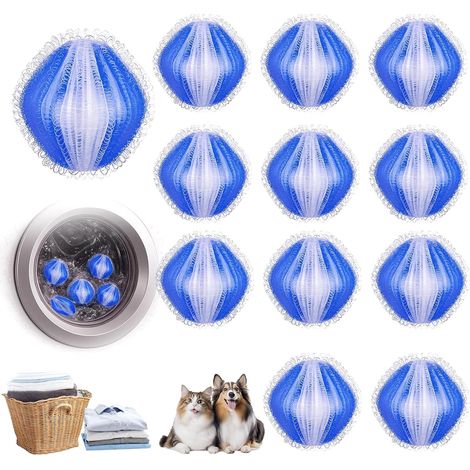Boule Anti Poils Machine a Laver 12 Pièces, 2026 New Attrape Poils Machine a Laver, Anti Poil Machine à Laver Réutilisable, Attrape Poil Machine a Laver pour Vêtements, Linge Et Literie (Bleu) (1/5)