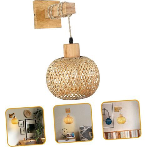 – Applique murale en bambou tissée – Style vintage japonais – Luminaire mural pour chambre et salle à manger – Intérieur rustique (1/5)