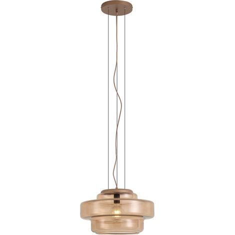 QAZQA Retro Pendant Lamp Dark Bronze with Amber Glass - Barb (1/5)