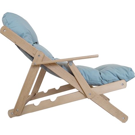 Poltrona reclinabile con schienale regolabile, struttura in legno di faggio, portata massima 120 kg, colore grigio chiaro.