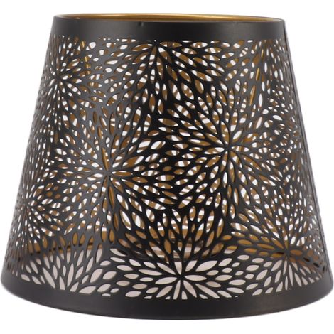 Abat-jour en métal E26 E27, motif forêt ajouré, en fer noir avec motif intérieur doré, pour lampe de table, murale ou de plafond. Convient pour lampe de table, murale ou de plafond. (1/2)