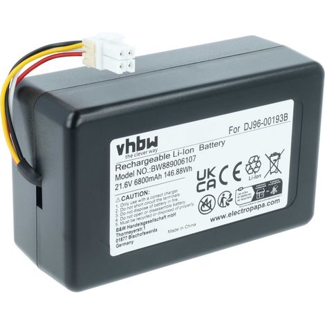 vhbw Akku kompatibel mit Samsung Powerbot VR20J9259UK/SW, VR20J9259UC/EG, VR20M7070WS/AX Saugroboter (6,8 Ah, 21,6 V, Li-Ion)