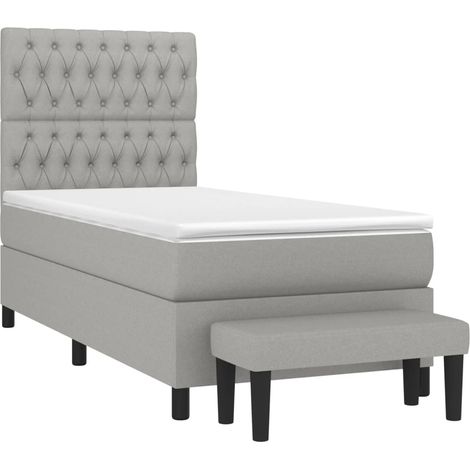 Sommier à lattes de lit et matelas Gris clair 90x190 cm Tissu vidaXL (1/5)