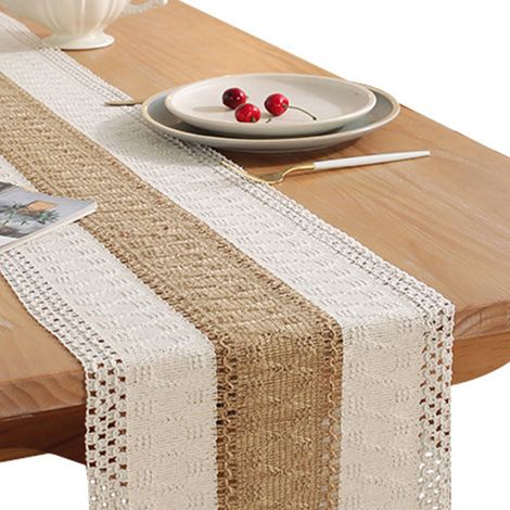 Nappe de Table Rustique en Macramé Coton, Décor Bureau pour Fêtes, Mariage, Ferme, 180x30cm, Couleur Café (1/5)