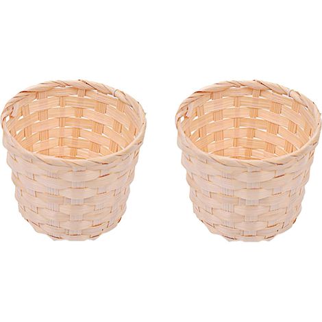 BEBUSINGOTO Juego de 2 cestas de acabado, cesta de almacenamiento tejida a mano, organizador de artículos de oficina, cesta de almacenamiento tejida, cestas decorativas, bambú beige (1/5)