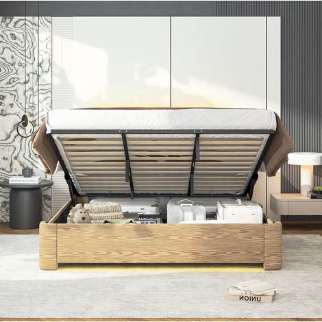 Boxspringbett 180x200 cm mit LED-Beleuchtung, 750 N Gasdruckfeder, beige HAVRYA (1/5)