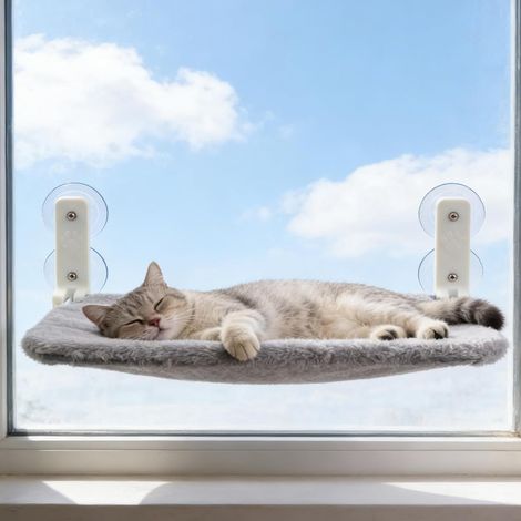1 Hamac Chat Mural, Perchoir De Fenêtre Pliable, Structure Robuste 20kg, Design Sans Fil, Gris (1/5)