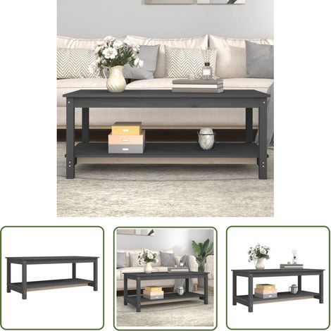 Furniture Limited - Table basse Gris 110x55x45 cm Bois massif de (1/5)