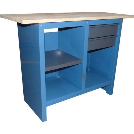 Etabli tôle acier, plateau bois massif longueur 1120 mm (1/2)