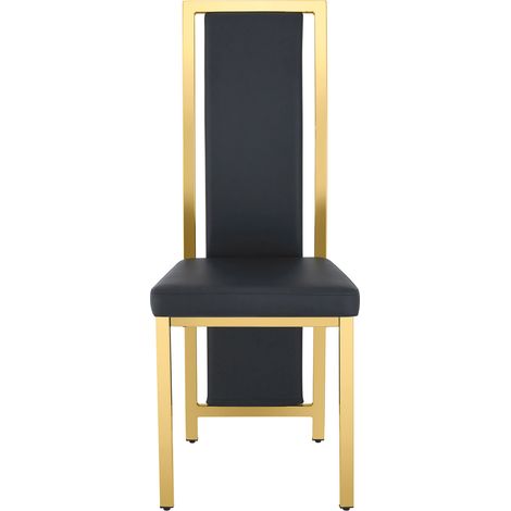 4er-Set minimalistische Esszimmerstühle aus schwarzem PU und goldenem Metall, Rückenlehne 109 cm (1/5)
