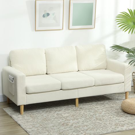 Dreisitzer-Cordsofa mit Federkernkissen und gepolsterter Sitzfläche, 192 x 80 x 84,5 cm, beige