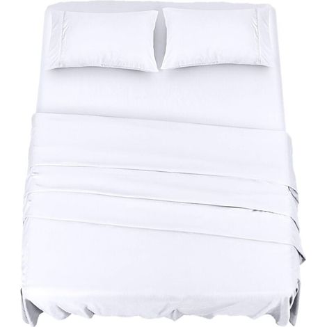 Polyester Microfibre Parure de lit (4 pièces, Blanc) - 1 Drap Housse 150x200cm, 1 Drap Plat 266x259cm et 2 Taies d'oreiller 50x75cm (1/5)