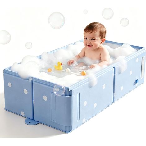 Baby Foldable Bathtub, Large Bathtub for Infants and Toddlers from 0 to 36 Months, Foldable Portable Travel Bathtub with Non-Slip Base and Drain Plug, Space Saving for Small (1/5)