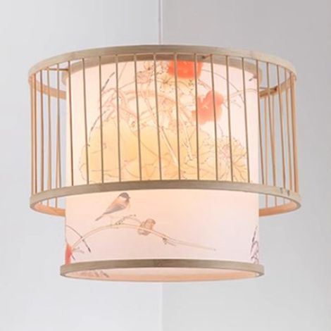 Suspension cage à oiseaux, suspension en bambou, suspension LED tissée à la main pour restaurant, restaurant de fondue chinoise, 111 V 240 V (1/5)