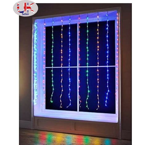 240 LED Cascading Waterfall Curtain Lights Christmas Decoration Indoor/Outdoor Use 1.5mx2m Clear Cable (Multicolour)