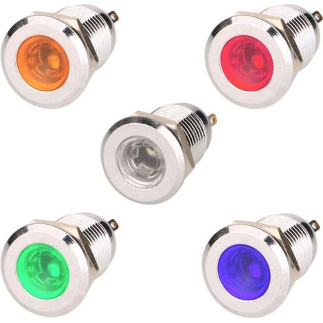 Led Indicator Light - 12 V-24 V DC - 12 mm - Waterproof - Stainless Steel - Red Orange Blue Green White - 5 pcs (1/5)