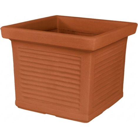 Vase carré décoratif classique traditionnel 48x48 H38 en polymère de terre cuite résistant pour plantes de jardin et de terrasse - Fabriqué en Italie (1/4)