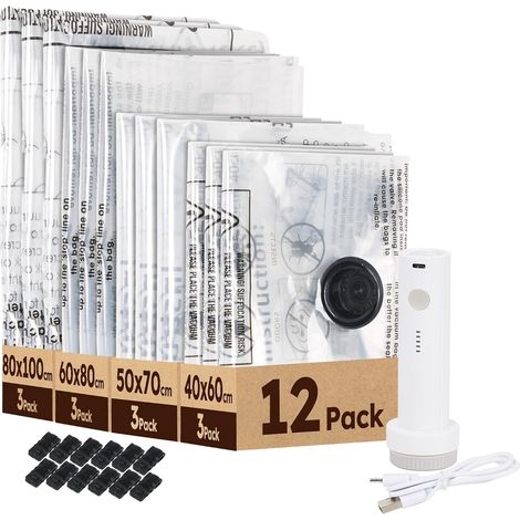 12 Sac Sous Vide Vêtement Aspirateur avec Pompe Électrique Sans Fil (1/5)