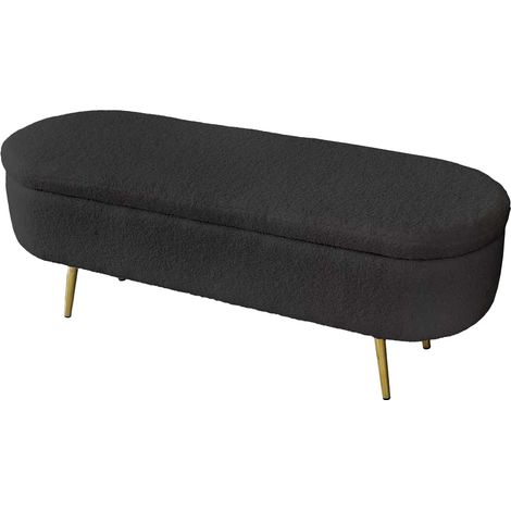 Panca contenitore in tessuto teddy nero cm 122x41x47h (1/5)