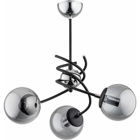 Suspension moderne verre fumé noir/chrome 3xE14 Alfa (1/3)