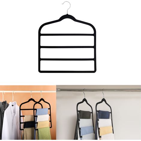 cintre floqué antidérapant et sans trace à pantalons à 4 couches de rangement multifonctionnel écharpes suspendues ceintures 1 pièce (1/5)