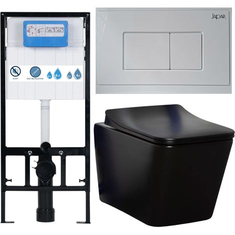 Wand-WC Set spülrandlos mit Vorwandelement mattschwarz Tinos 51,5x36x34 cm (1/5)