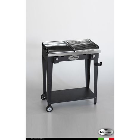 Grill 8.4 Inox Piastra mista - Grigio antracite - Senza portapiatti - Senza paraschizzi - Con kit mensola e ruote - barbecue, griglia, giardino, carne, a gas, acciaio made in Italy