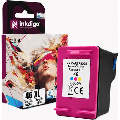 Inchiostro Inkdigo 46XL compatibile con le stampanti HP DeskJet InkAdvantageUltra2529, certificato TÜV. (1/5)