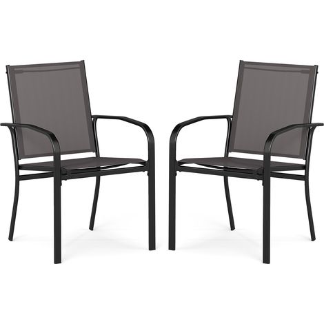 Chaises de Patio Empilables avec Tissu Respirant, Accoudoirs, Dossier Haut & Cadre en Métal, 61 x 57,5 x 89 cm, pour Jardin, Terrasse(Lot de 2, Gris) (1/5)