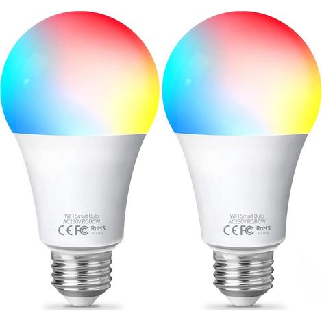 Light Bulb Fitop Smart Lamp E27, WiFi Lamp LED Compatible with Alexa/Google Home, 9W, Dimmable Warm White-Cold White and Multicolored Bulb, Controlled by APP, No Hub Required, 2 Pieces (1/5)