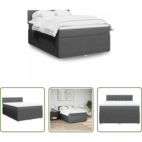 vidaXL Surmatelas - Sommier à lattes de lit avec matelas Gris foncé 140x200cm Tissu (1/5)