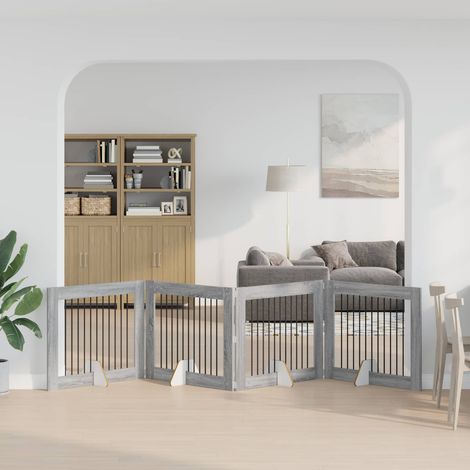 vidaXL Puerta para perros plegable con soportes 4 uds. Sonoma gris (1/5)
