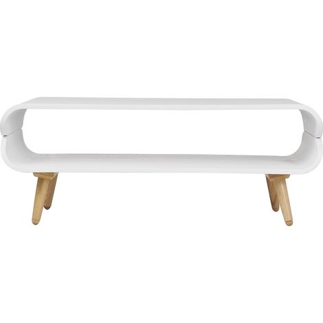 Miliboo – Table basse fixe scandinave blanche et bois clair L118 x P60 x H45 cm – Frêne massif – Espace de rangement intégré pour magazines