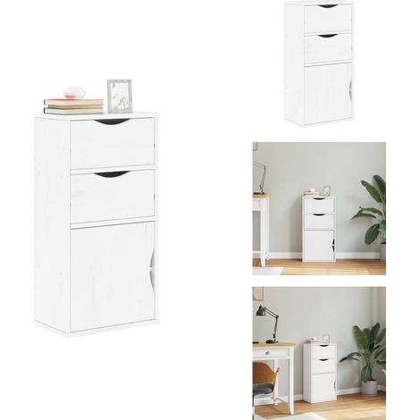 Armoire latérale tiroirs ODDA blanc 40x24x79 cm bois massif pin - Armoire Latérale - Armoires Latérales - Armoire - Meuble De Rangement (1/5)
