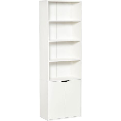 Libreria Moderna 4 Ripiani 59x29x180 cm con Armadietto a 2 Ante in Legno Bianco (1/5)
